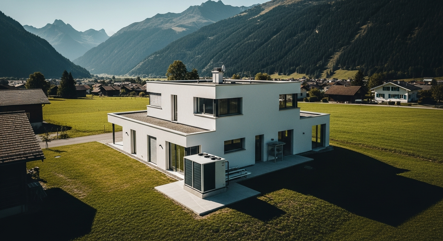 Installation Pompes à chaleur air-eau dans villa suisse moderne